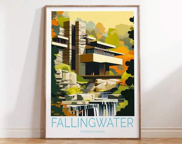 Fallingwater Travel Poster, Pennsylvania Architecture