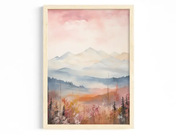 Pastel Landscape Art Print, Modern Scandi Decor