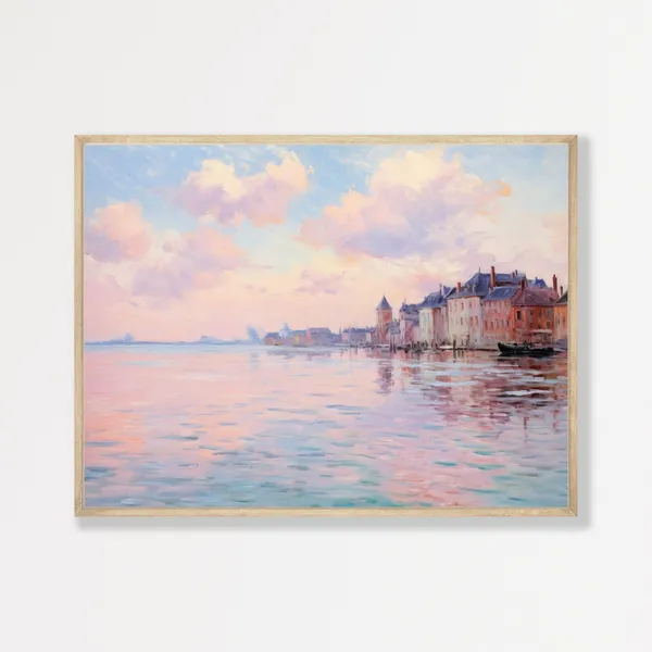 Coastal Town Vintage Oil Painting Art Print