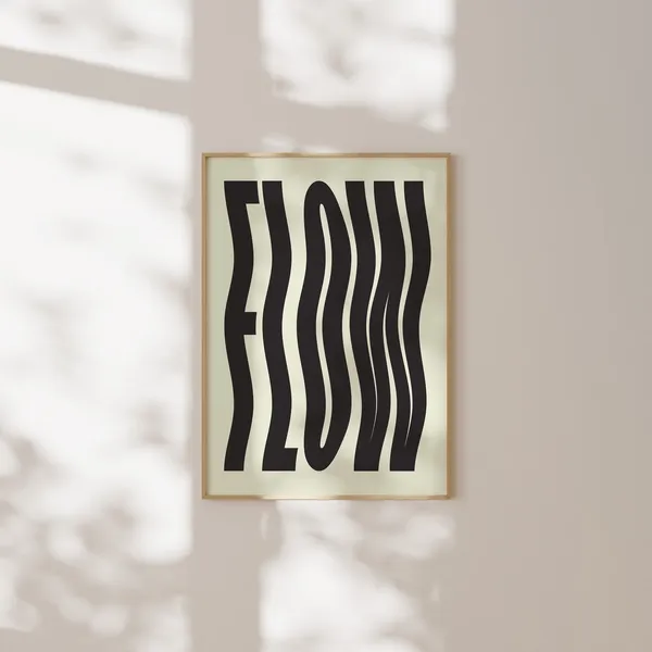 Flow Wavy Retro Typography, Monochrome Art Print