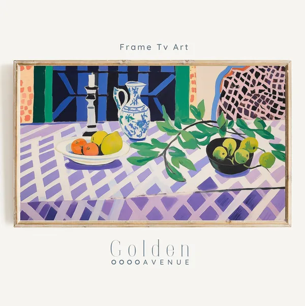 Boho Citrus Tablescape Art Print, Maximalist Still Life