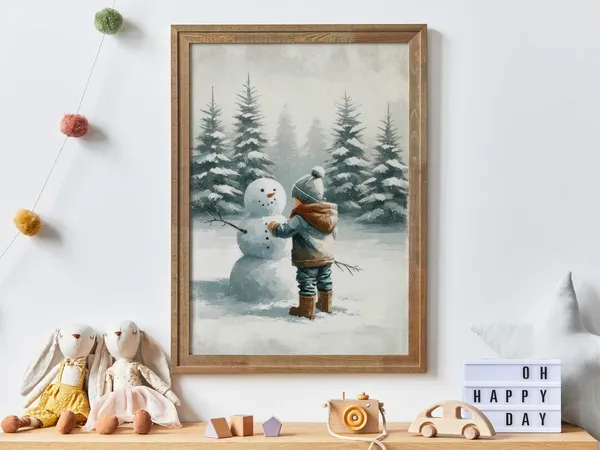 Snowman Print, Boys Room Winter Nursery Art