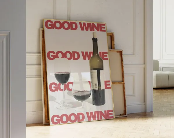 Wine Print Retro Cocktail Poster, Minimalist Bar Art