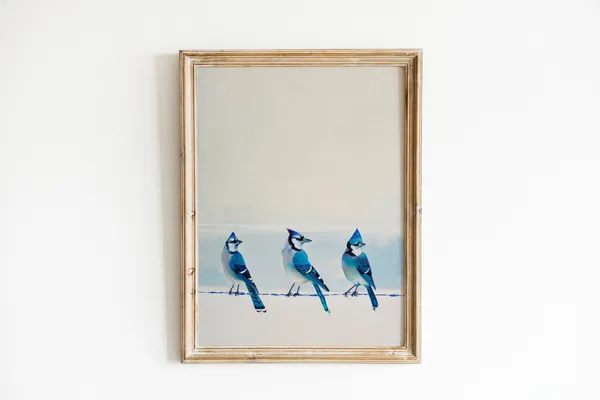 Blue Jay Bird Painting Art Print, Woodland Decor