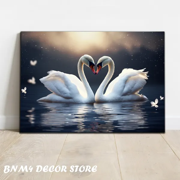 White Swans Glass Wall Art, Love Swan Couple Decor