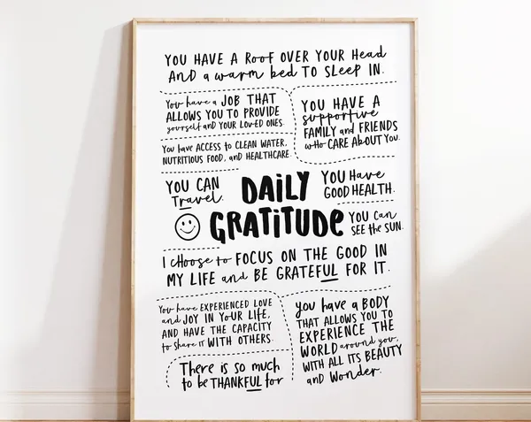 Daily Gratitude Poster Print, Dorm Room Wall Art