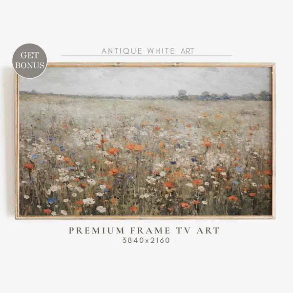 Wildflower Meadow Warm Tone Landscape Art Print