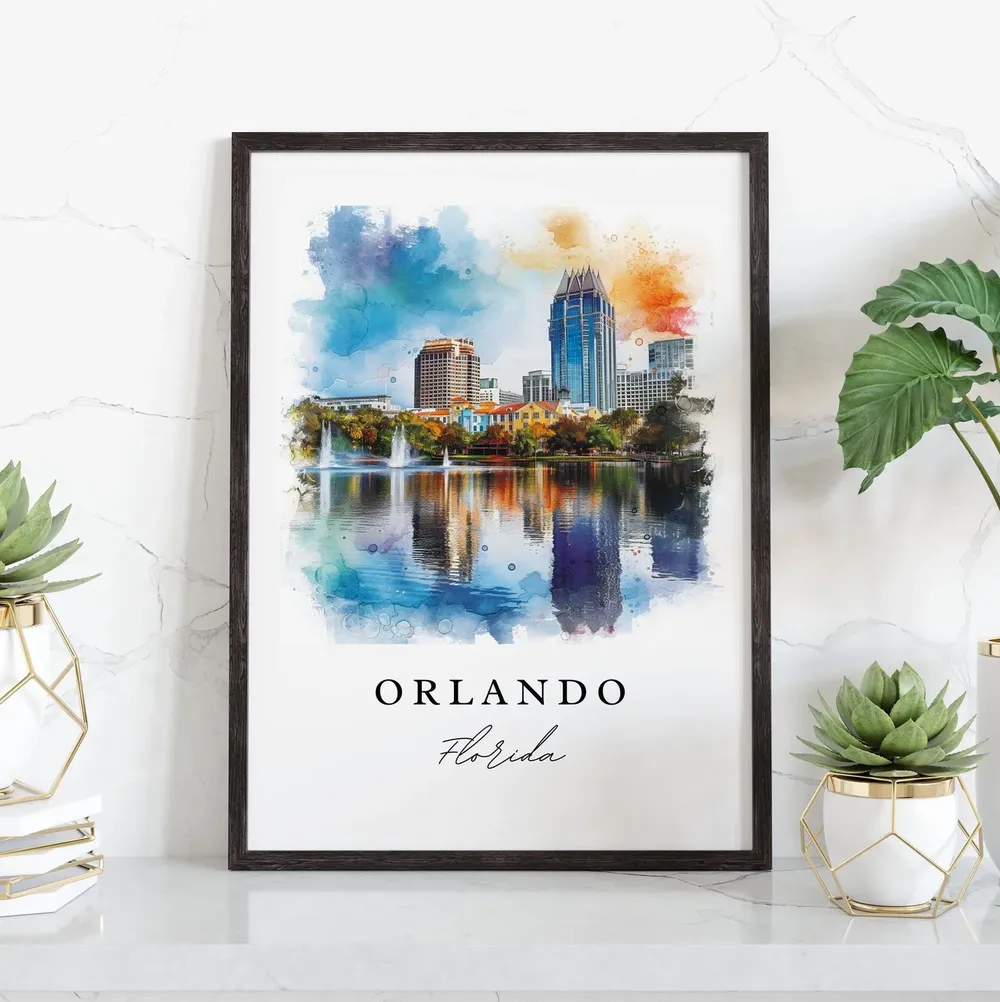 Orlando Watercolor Travel Poster, Florida Custom Text