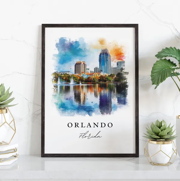 Orlando Watercolor Travel Poster, Florida Custom Text