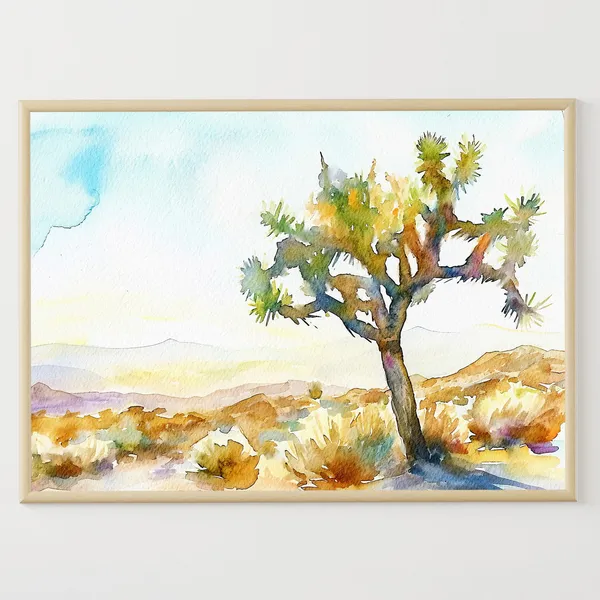 Joshua Tree Watercolor Art Print, Southwest Landscape