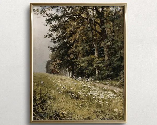 Green Forest Trees Moody Autumn Painting Art Print