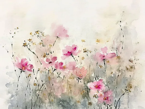 Pink Daisy Watercolor Art Print, Floral Meadow