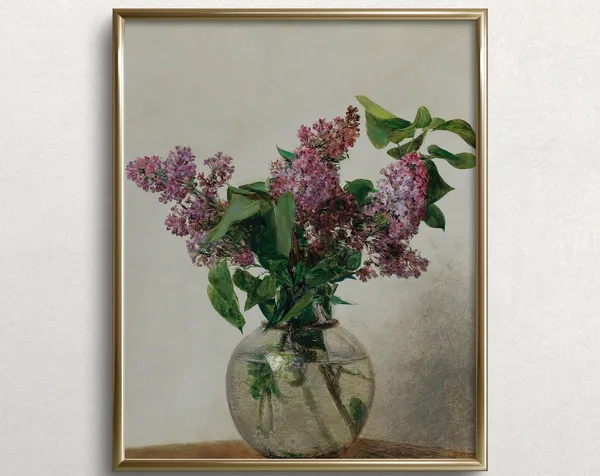 Purple Lilacs Still Life, Vintage Floral Art Print