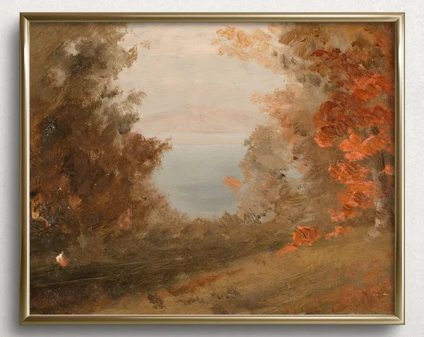 Autumn By The Lake Vintage Landscape Art Print