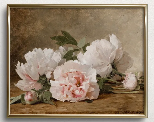Peony Season Vintage Floral Spring Wall Art Print