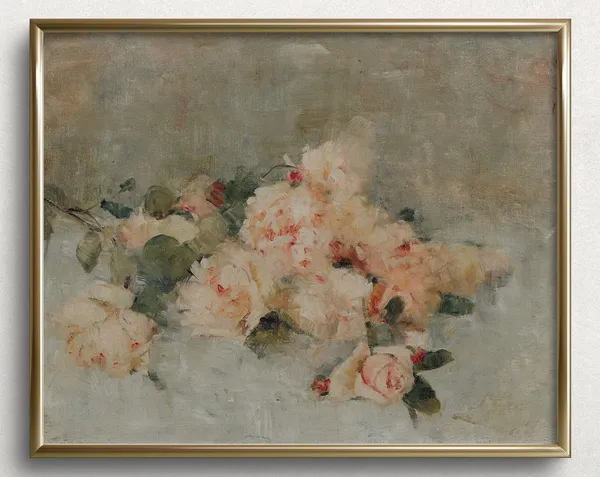 Rose Bouquet Vintage Art Print, Dark Academia Style