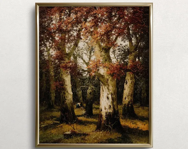 Forest Trees In Autumn, Vintage Autumn Art Print