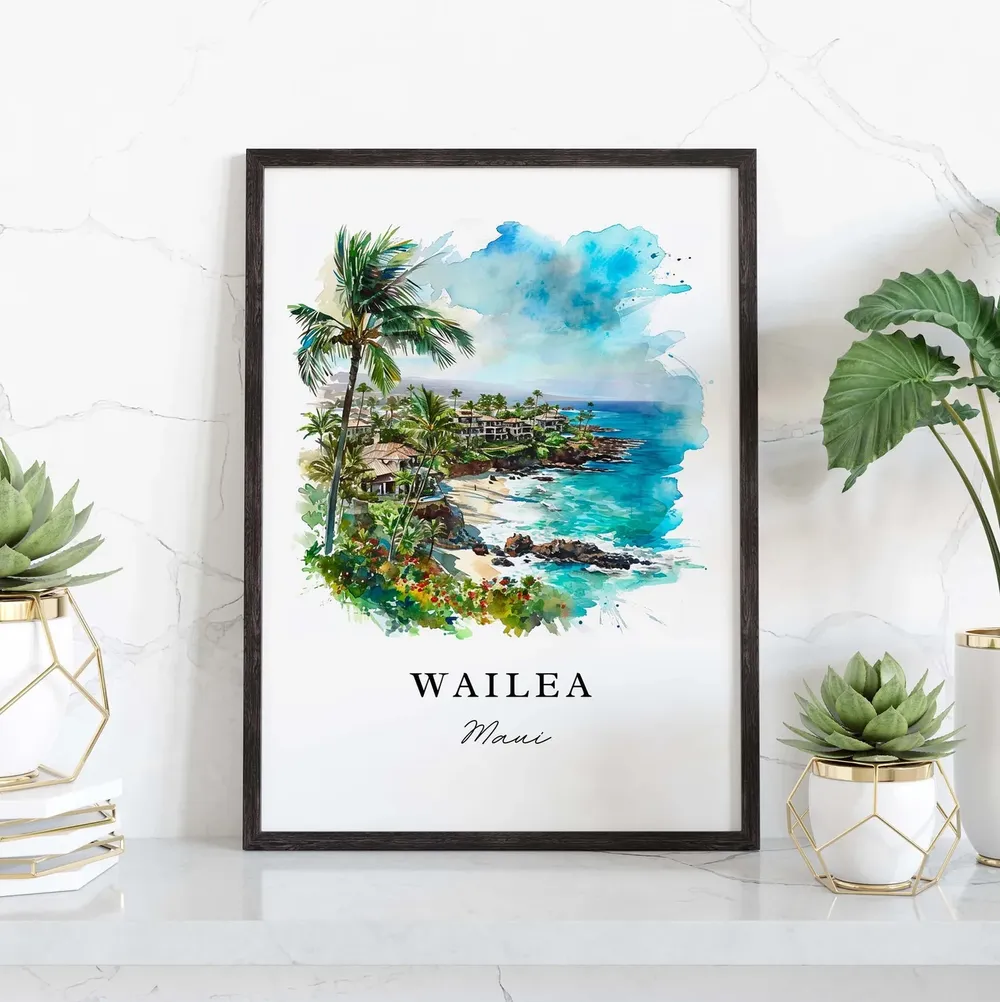 Wailea Maui Hawaii Travel Poster, Custom Text Print - Image 3