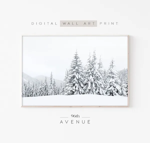 Snowy Forest Christmas Art Print, Winter Wall Art