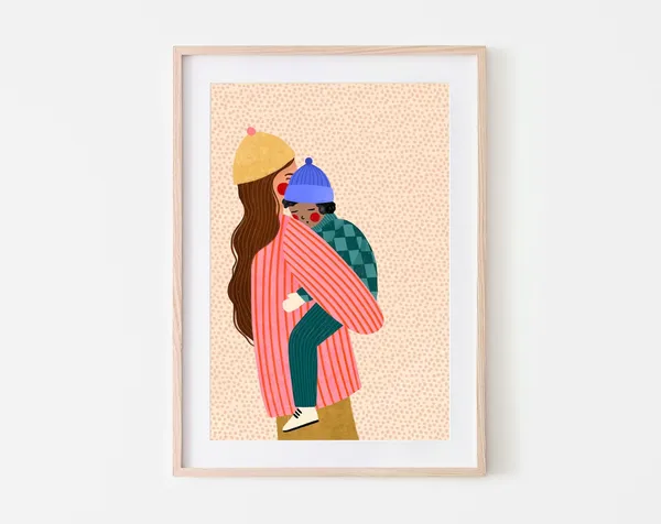 Mum and Boy Motherhood Art Print, Mama Son Poster