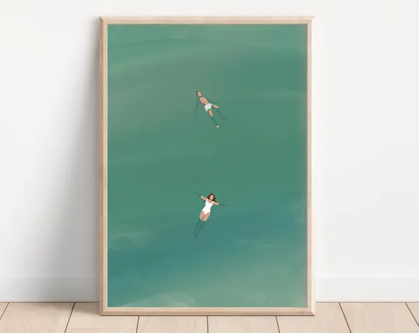 Man And Woman Floating In Pool Minimalist Art Print
