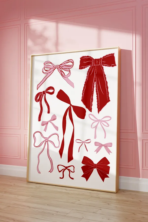 Pink and Red Bow Coquette Art Print