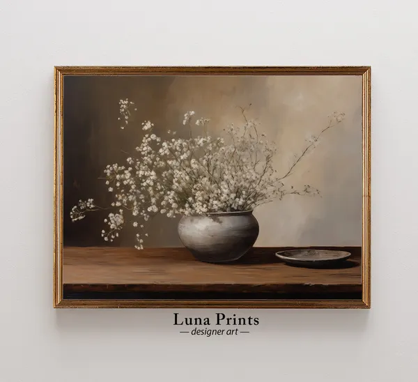 Rustic Spring Flowers Painting, Vintage Floral Art Print