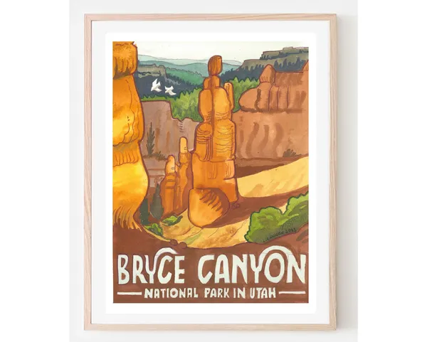Bryce Canyon National Park Travel Poster, Utah Art Print