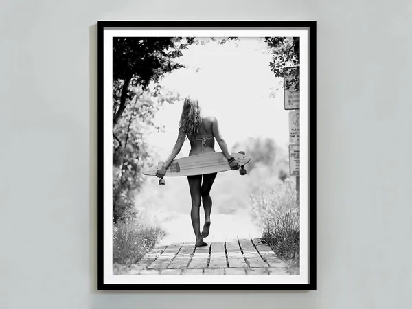 Woman Going To Surfing Vintage Beach Poster