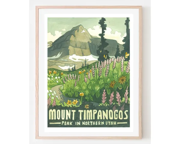 Mount Timpanogos Travel Poster, Utah Mountain Landscape