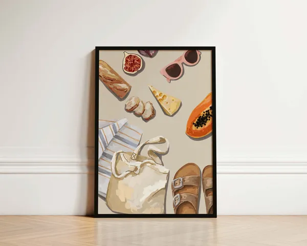 Beach Picnic Poster, French Kitchen Art Print