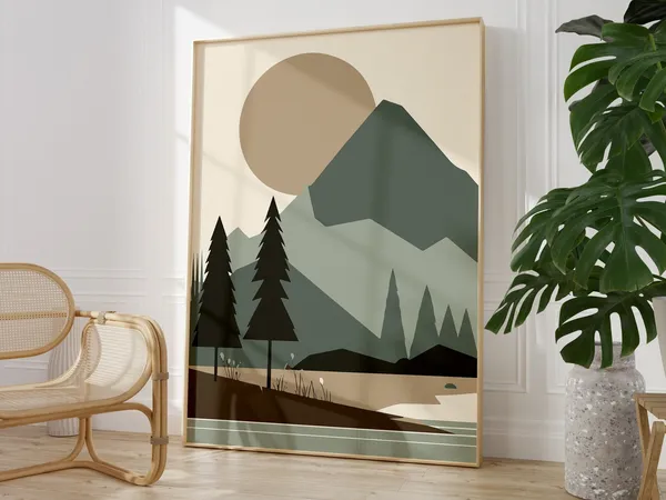 Nordic Landscape Poster, Minimalist Scandinavian Art