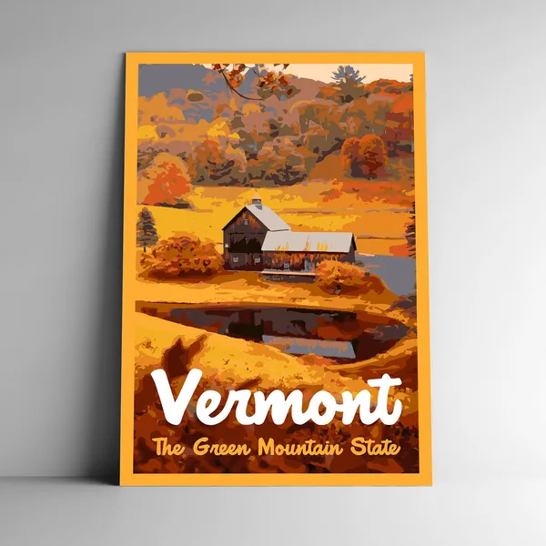 Vermont The Green Mountain State Vintage Travel Poster