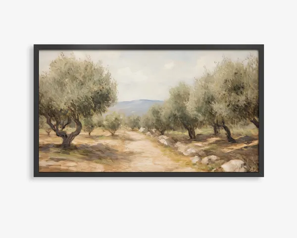 Italian Landscape Travel Poster, Mediterranean Olive Trees