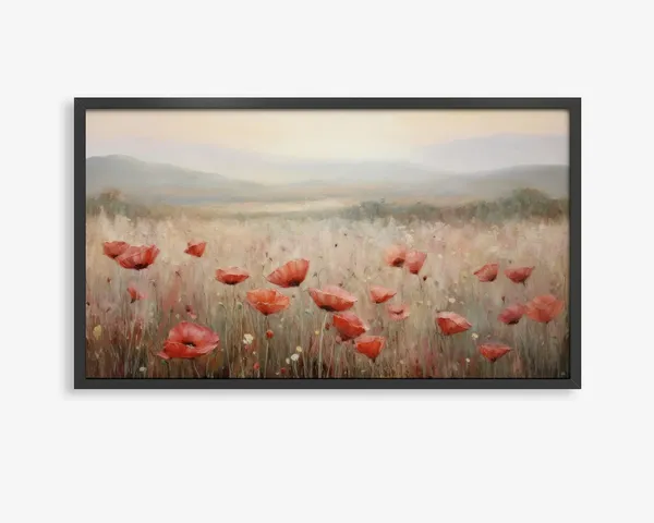 Poppy Field Landscape Art Print, Botanical Floral Decor