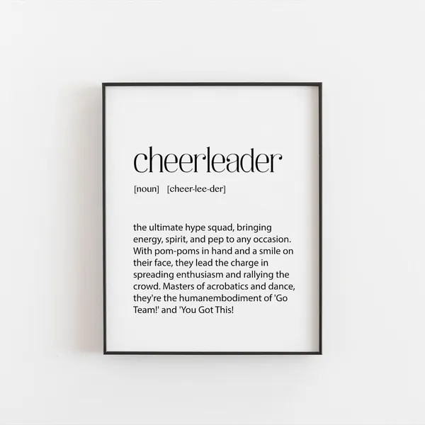 Cheerleader Definition Art Print, Dorm Bedroom Decor