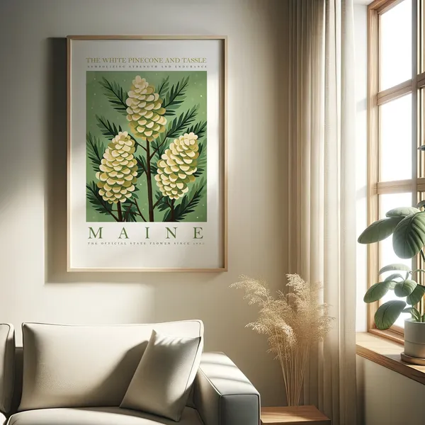 Maine State Flower White Pinecone Floral Art Print