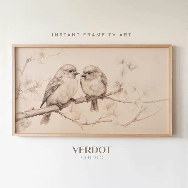 Valentines Day Love Birds Vintage Pencil Sketch Art Print