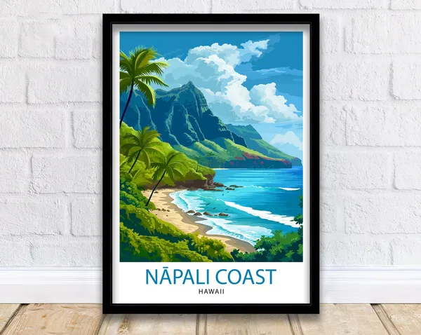 Napali Coast Hawaii Travel Poster, Tropical Paradise