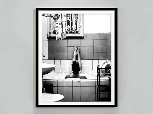 Woman in Bathtub Vintage Bathroom Poster, Black and White
