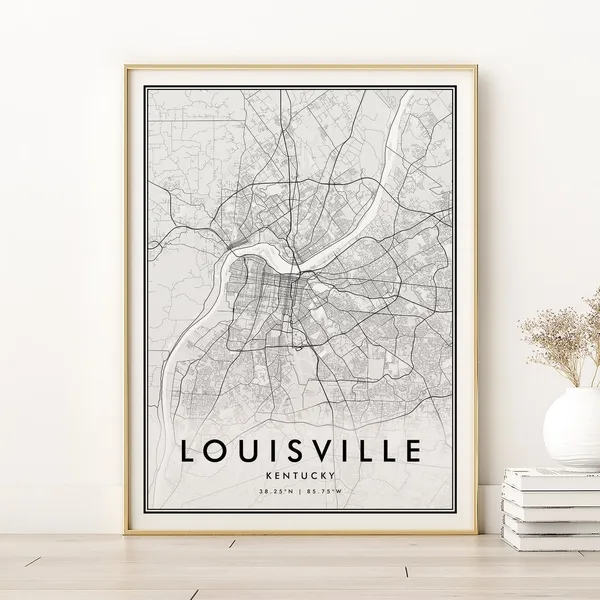 Louisville Map Print, Kentucky Retro Street Poster