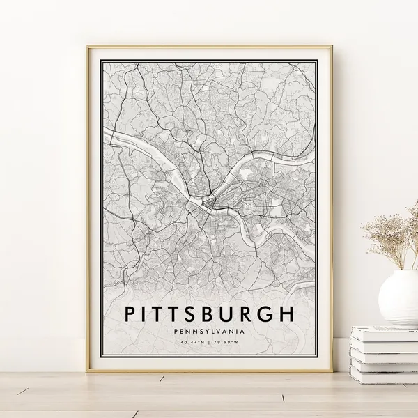 Pittsburgh Map Print, Pennsylvania Minimalist Travel Poster