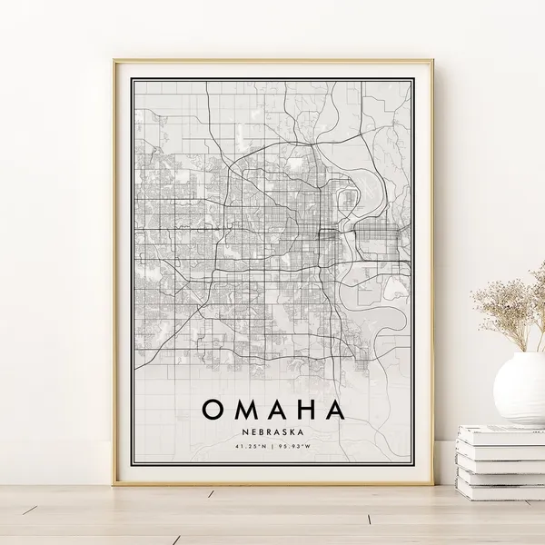 Omaha Map Print, Nebraska City Minimalist Travel Poster