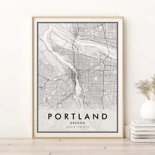 Portland Retro Travel Map Poster, Oregon City