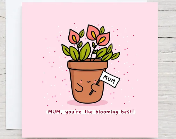 Kawaii Mum Gardening Pun Card, Flower Pots Art Print