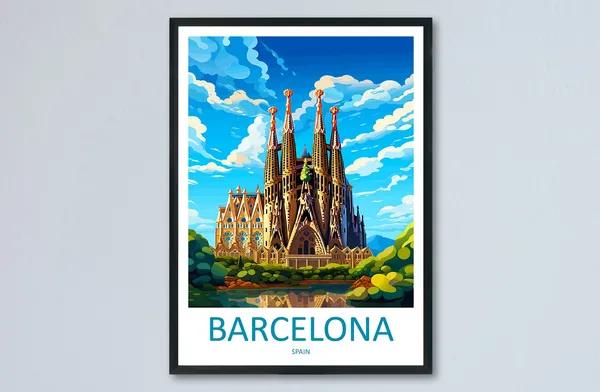 Barcelona Travel Poster, Spain Wall Art