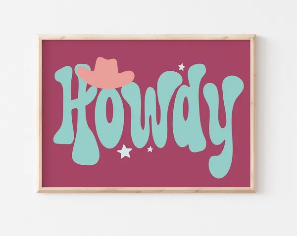 Howdy Retro Typography Art Print, Western Eclectic