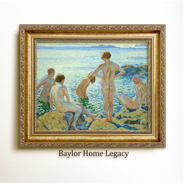Ladies Skinny Dipping Summer Beach Scene Art Print