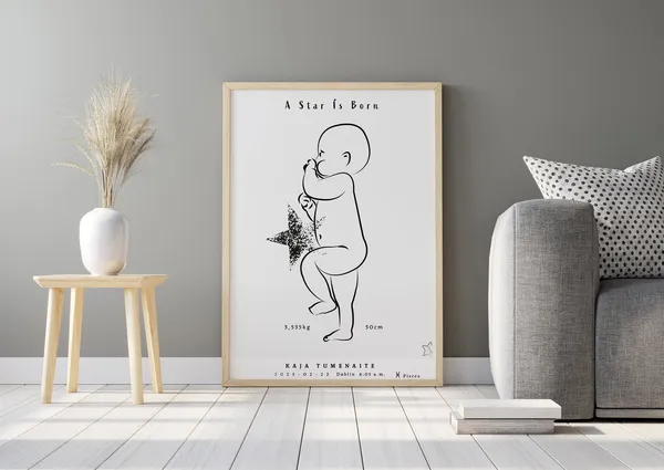 Personalized Birth Print, Scandi Nursery Star Art