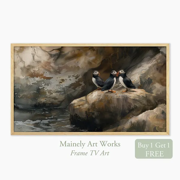 Puffin Seascape, Coastal Nautical Art Print
